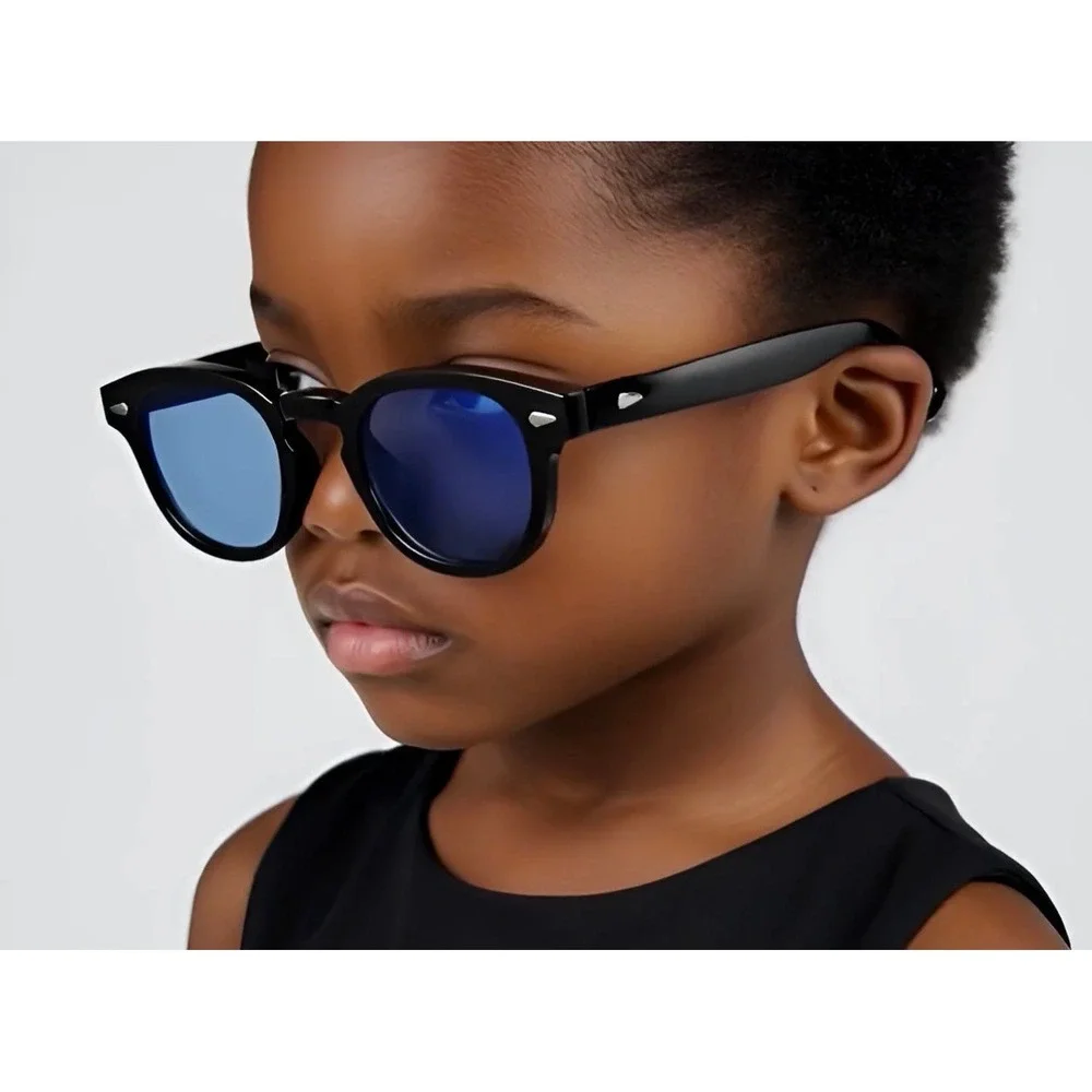 Kids Round Sunglasses ‎ Frame Light Blue Lens Fashion Sun Protection Boys Girls
